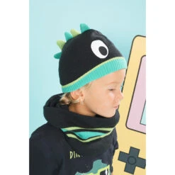 Ensemble Imprimé Bonnet Snood Motif Dinosaure -Orchestra AGAKB2 NOI 15 X
