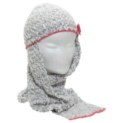 Bonnet écharpe En Maille Effet Pop-corn Avec Noeud Contrasté