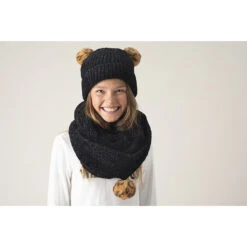 Junior - Snood En Maille Chenille Doublé Sherpa à Pompon -Orchestra AM8325 NOI 10 X