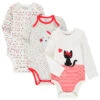 Lot De 3 Bodies Manches Longues Print Chat Pour Bébé Fille