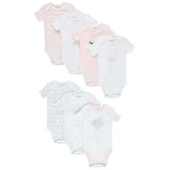 Lot De 7 Bodies Manches Courtes Pour Bébé Fille à Nuages Printés
