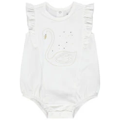 Combinaison Courte Volantée En Coton Bio Avec Cygne Printé