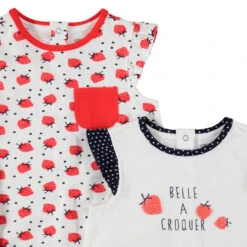 Lot De 2 Combinaisons Courtes En Coton Print Fraises Pour Bébé Fille -Orchestra HB00GU BLA 3 X