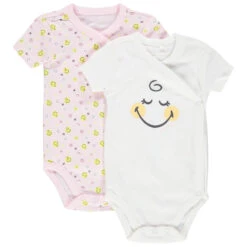Lot De 2 Bodies Manches Courtes Smiley En Coton