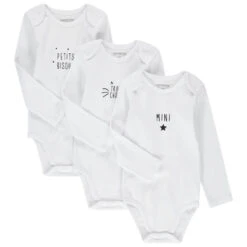 Lot De 3 Bodies Manches Longues Unis à Message Printé Pour Bébé Fille