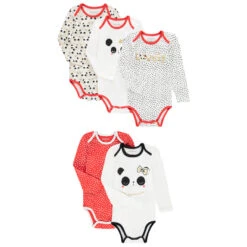 Lot De 5 Bodies Manches Longues Print Panda Pour Bébé Fille