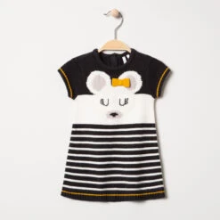 Robe Manches Courtes En Tricot Motif Souris Et Rayures