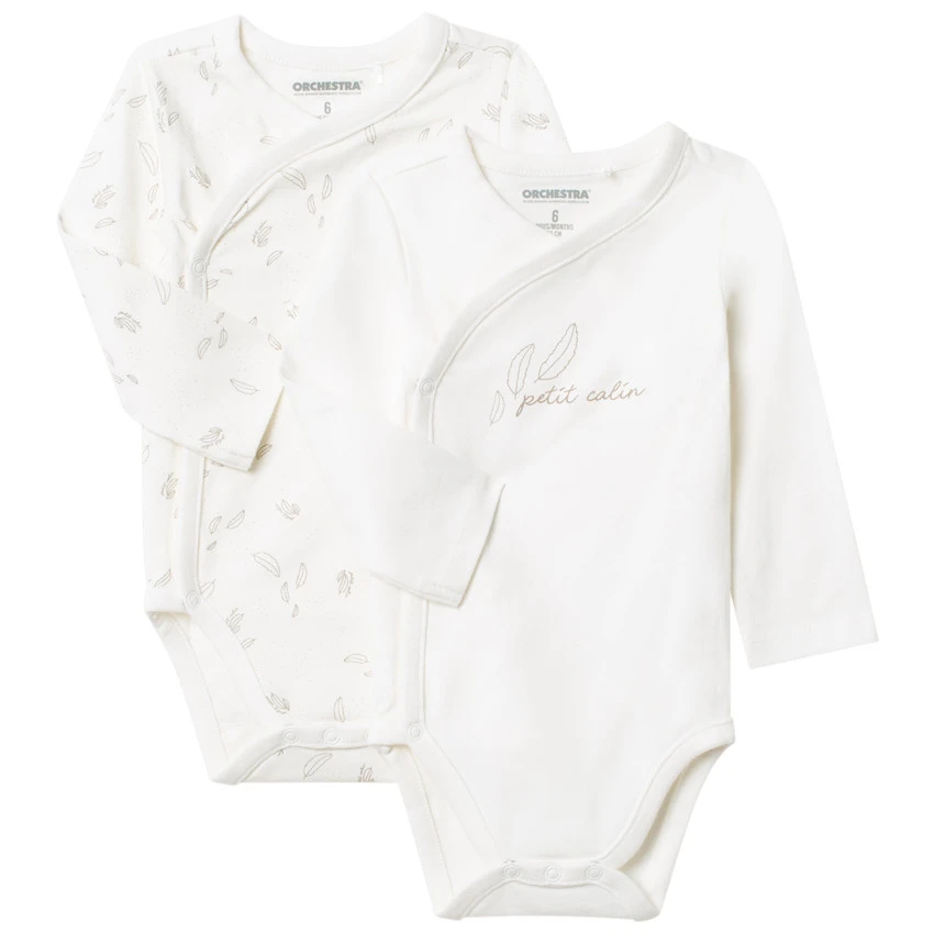 Lot De 2 Bodies Manches Longues En Coton Print Plumes Pour Bébé 1 Lot De 2 Bodies Manches Longues En Coton Print Plumes Pour Bébé