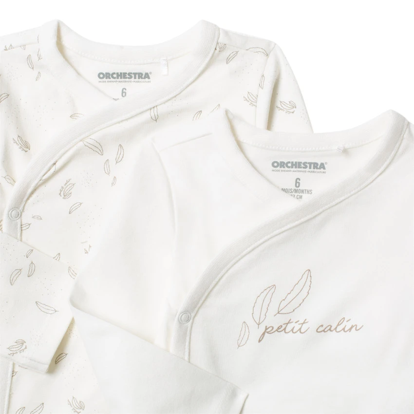 Lot De 2 Bodies Manches Longues En Coton Print Plumes Pour Bébé 2 Lot De 2 Bodies Manches Longues En Coton Print Plumes Pour Bébé – Image 2