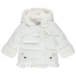 Parka Matelassée à Capuche Doublée Sherpa à Coeurs Brodés