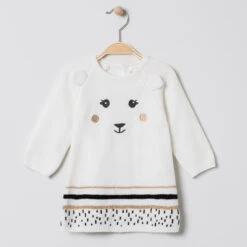 Robe En Tricot à Ourson Brodé Et Ouverture Boutonnée Au Dos