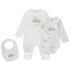 Ensemble De Naissance Bébé Fille Dors-bien En Velours, Bavoir Et Body