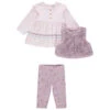 Ensemble 3 Pièces Fille Avec Tunique Rose, Gilet En Sherpa Et Legging Imprimé
