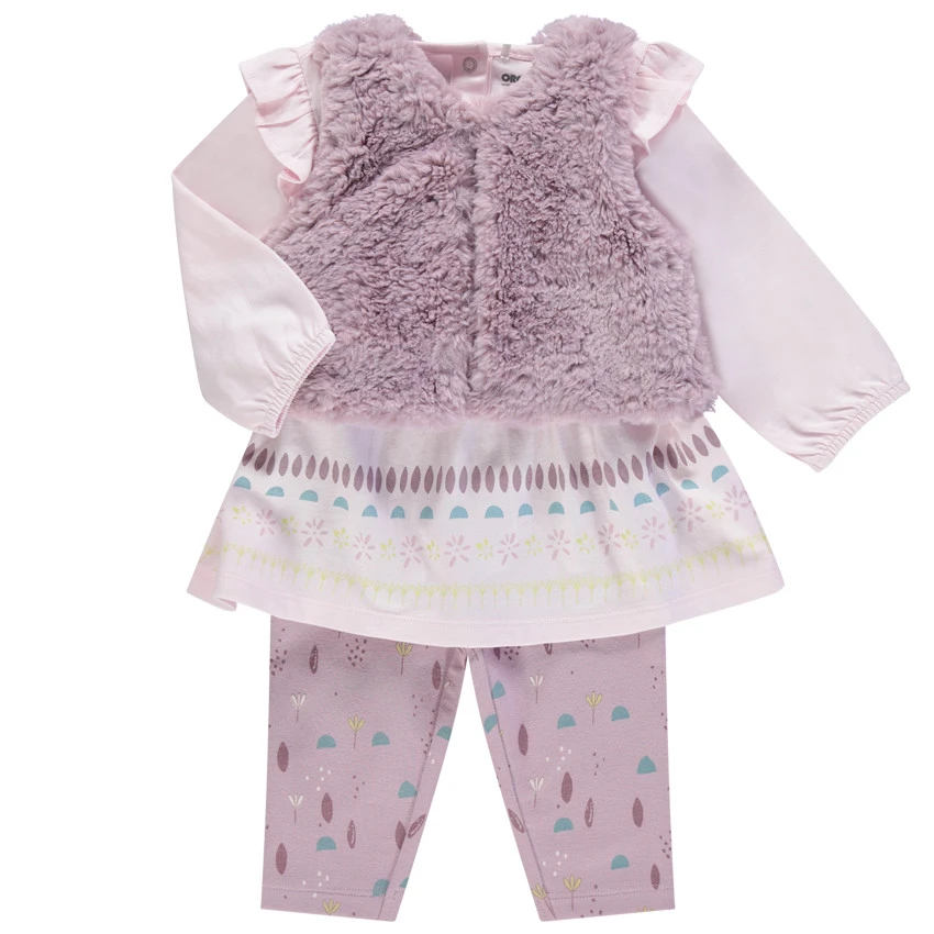 Ensemble 3 Pièces Fille Avec Tunique Rose, Gilet En Sherpa Et Legging Imprimé 6 Ensemble 3 Pièces Fille Avec Tunique Rose, Gilet En Sherpa Et Legging Imprimé – Image 6
