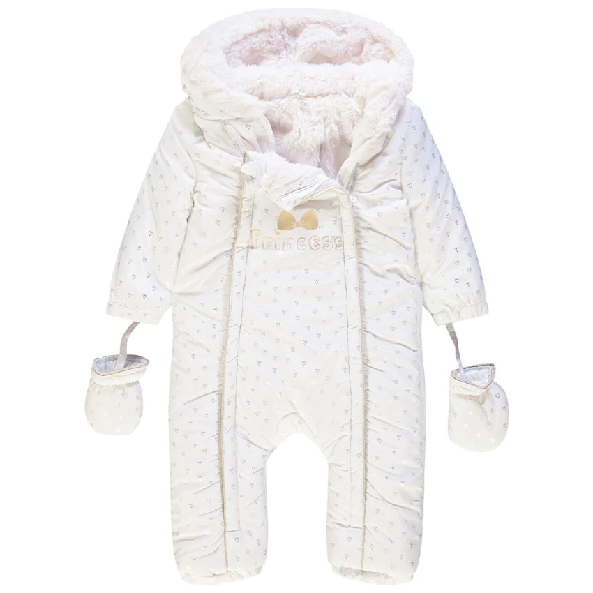 Combi-pilote à Coeurs En Foil Argenté Doublée Sherpa Pour Bébé Fille 1 Combi-pilote à Coeurs En Foil Argenté Doublée Sherpa Pour Bébé Fille