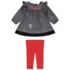 Ensemble Robe Manches Longues Volantée Et Legging Rouge