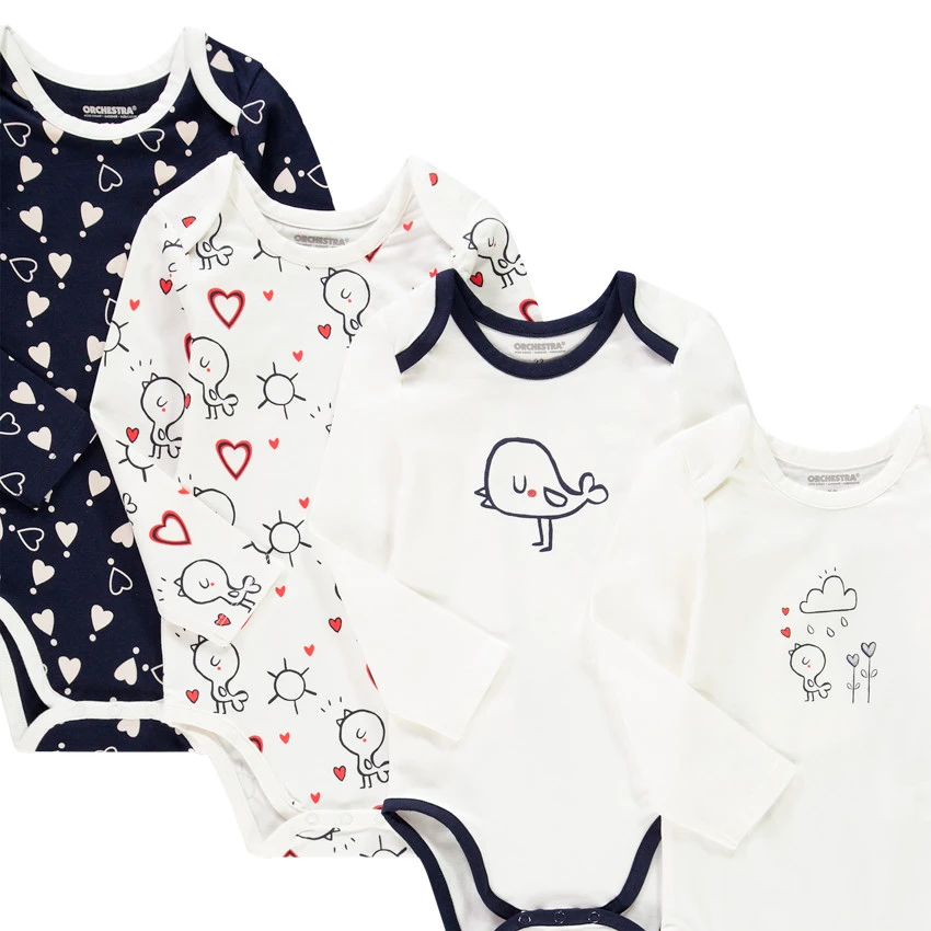 Lot De 7 Bodies Manches Longues En Coton Print Oiseau Pour Bébé Fille 4 Lot De 7 Bodies Manches Longues En Coton Print Oiseau Pour Bébé Fille – Image 4