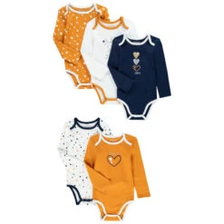Lot De 5 Bodies Manches Longues Motifs Coeurs Et Lapin Pour Bébé Fille