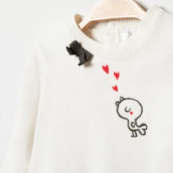 Robe Manches Longues En Tricot à Coeurs Et Oiseau Brodés -Orchestra HB00S6 ECR 3 X