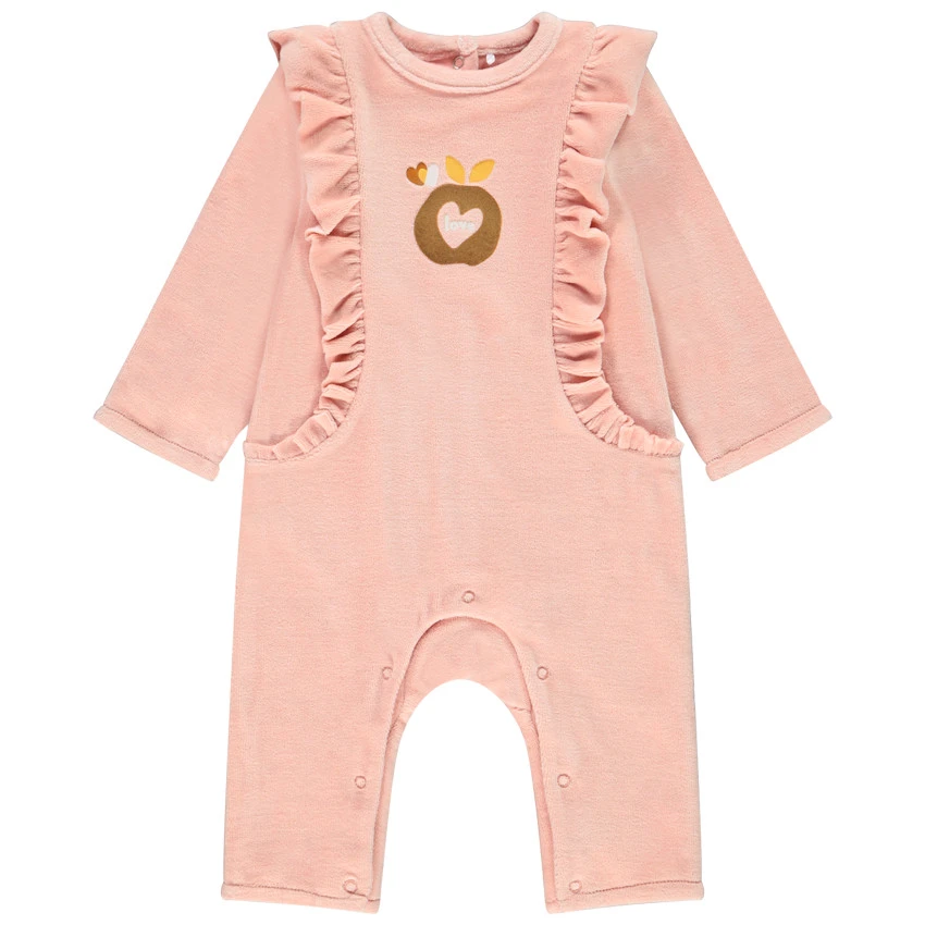 Combinaison Longue En Velours Doublée Jersey Print Pomme Pour Bébé Fille 1 Combinaison Longue En Velours Doublée Jersey Print Pomme Pour Bébé Fille