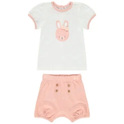 Ensemble T-shirt Print Lapin + Bermuda Pour Bébé Fille