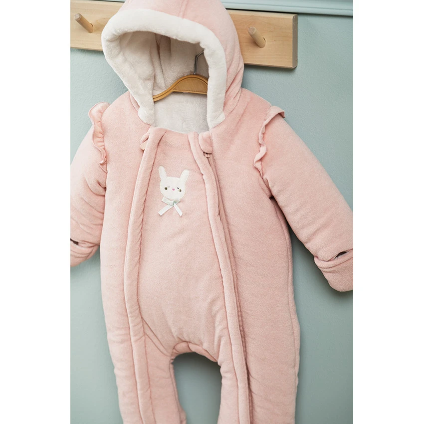 Combi-pilote à Capuche Avec Lapin Brodé Et Noeud Fantaisie Pour Bébé Fille 2 Combi-pilote à Capuche Avec Lapin Brodé Et Noeud Fantaisie Pour Bébé Fille – Image 2
