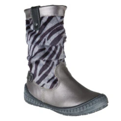 Bottes Argentées En Cuir Et Tige Zébrée