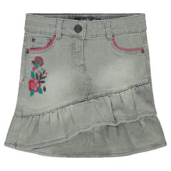 Jupe En Jeans Volantée Avec Fleurs Brodées