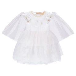 Robe De Fêtes Bi-matière Avec Cape En Tulle Amovible