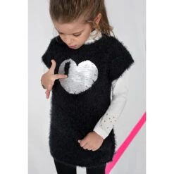 Robe Manches Courtes En Tricot Poil Avec Coeur En Sequins Magiques -Orchestra HFIMOE NOI 12 X
