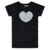 Robe Manches Courtes En Tricot Poil Avec Coeur En Sequins Magiques