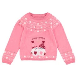 Pull De Noël En Tricot Avec Coeurs En Jacquard Et Pingouins Brodés