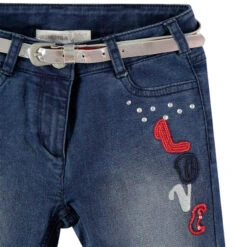 Jeans Effet Used à Broderies Contrastées Et Ceinture Argentée 5 Jeans Effet Used à Broderies Contrastées Et Ceinture Argentée -Orchestra HFINK1 BLC 3 X