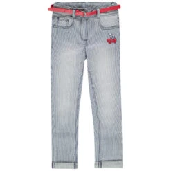 Jean Effet Used à Rayures Et Ceinture Ajustable