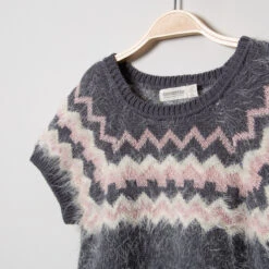 Robe Manches Courtes En Tricot Effet Poil à Motif Graphique Jacquard -Orchestra HFINL8 GRM 3 X