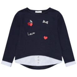 Sweat Bleu Marine En Molleton Effet 2 En 1 à Broderies Pour Enfant Fille