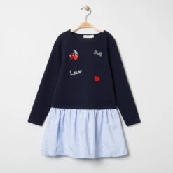 Robe Manches Longues Effet 2 En 1 à Badges Patchés Pour Enfant Fille
