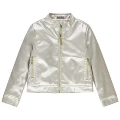 Veste Style Motard Argentée Doublée Satin