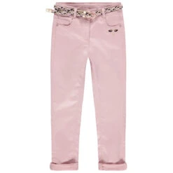 Pantalon Slim Rose Pâle à Ceinture Tressée Amovible