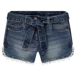 Short En Jean Délavé Pour Fille Finition Dentelle