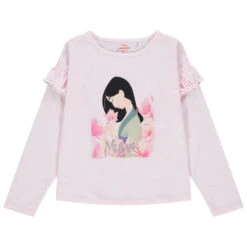 T-shirt Manches Longues Rose à Volants Et Print Mulan Disney