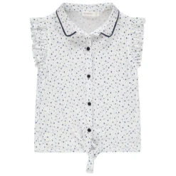 Chemise à Manches Courtes Volantées Imprimée Pois Et Liens à Nouer