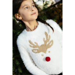Pull De Noël En Tricot Poil Motif élan Et Nez En Pompon -Orchestra HFIOIT ECR 15 X