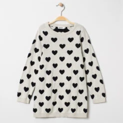 Robe Pull En Tricot à Coeurs En Jacquard Pour Enfant Fille