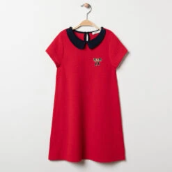 Robe Manches Courtes Col Claudine à Noeud Brodé