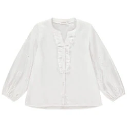 Chemise Manches Longues à Jabots Et Fleurs Brodées