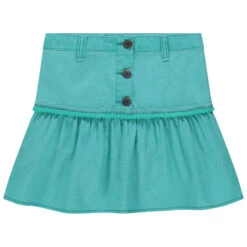 Jupe Courte Volantée Bleue à Taille Boutonnée