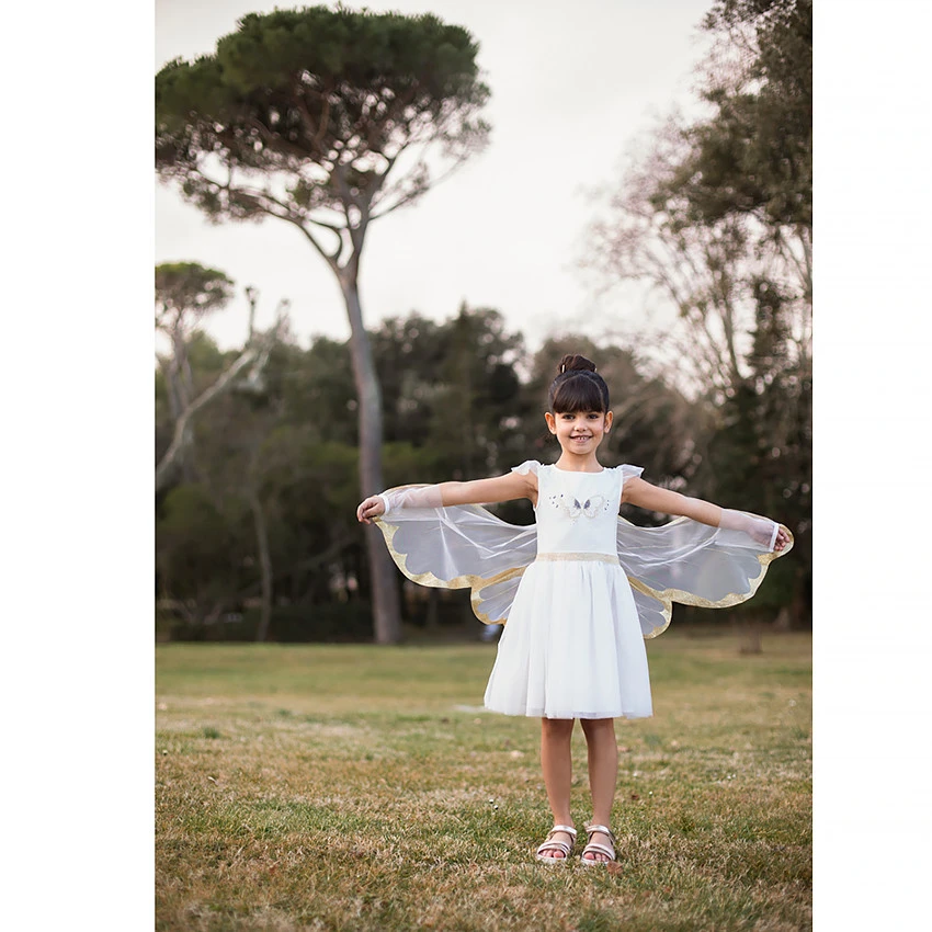 Robe De Cérémonie En Tulle + Ailes De Papillon Pour Fille 1 Robe De Cérémonie En Tulle + Ailes De Papillon Pour Fille