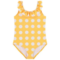 Maillot De Bain 1 Pièce Col Volanté Et Imprimé Pois Pour Fille