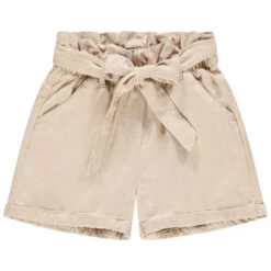 Short En Toile Taille Haute Beige Pour Enfant Fille
